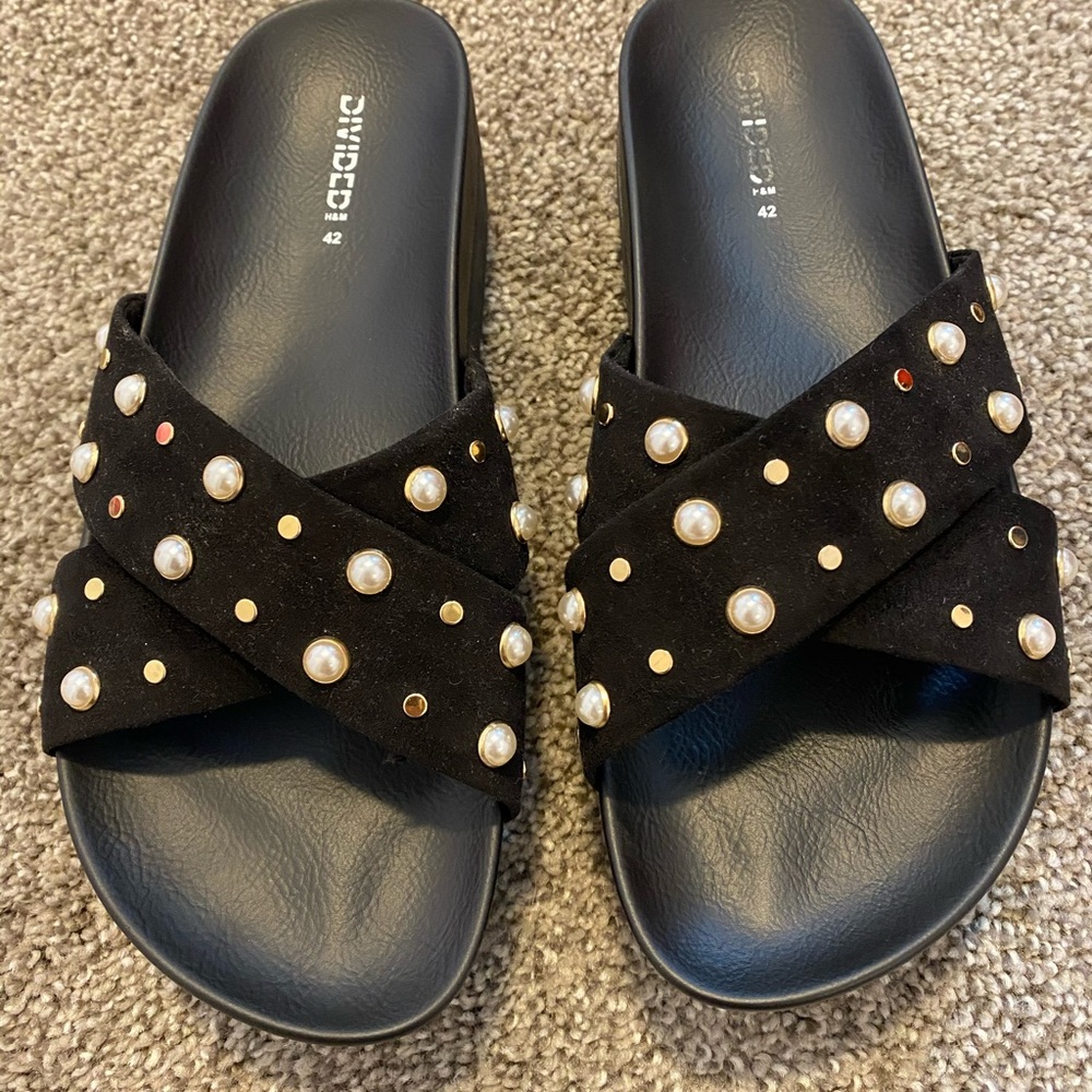 H&M Platform Sandals with Rhinestones and Pearls